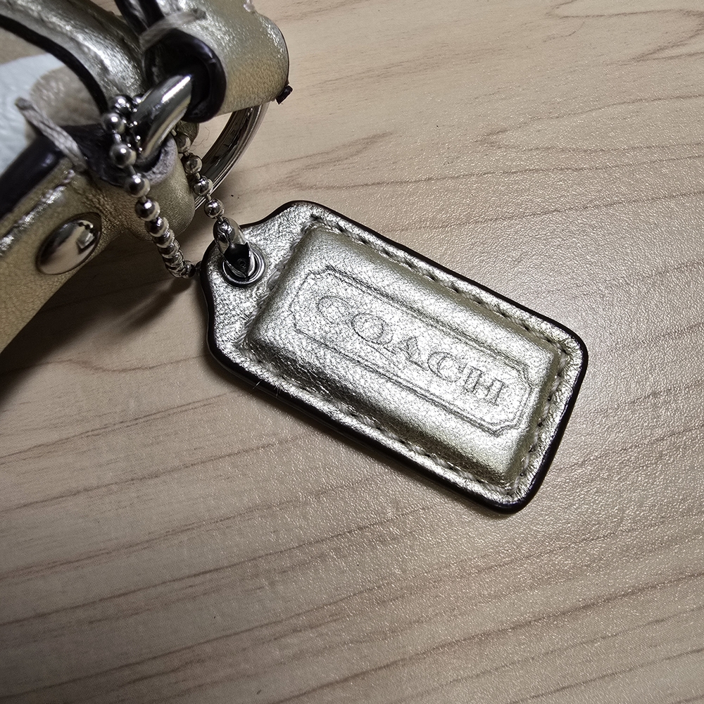 COACH Khaki and Gold Swingpack Crossbody Bag Coated Canvas Signature Stripe - Picture 4 of 16